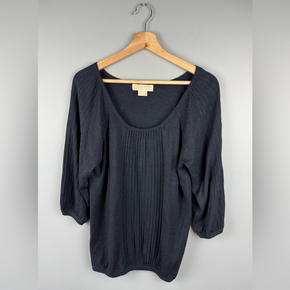 Michael Kors Silk Black Top with Pleated Front